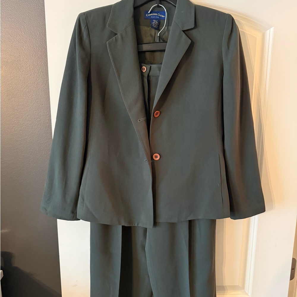 Charter Club Olive Green Blazer/ Pants set